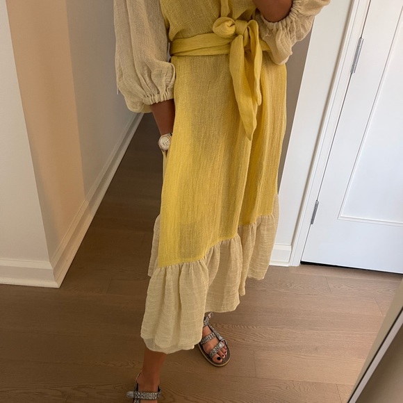 LISA MARIE FERNANDEZ LMF Laure belted linen-blend gauze midi dress - Picture 4 of 14